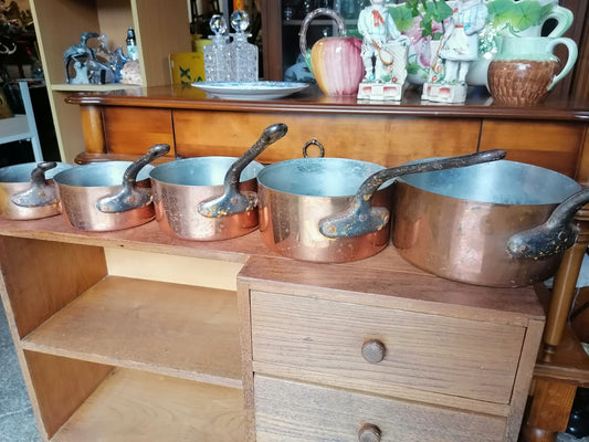 French Copper pans set 5 tin linedFrench Copper pans set 5 tin lined