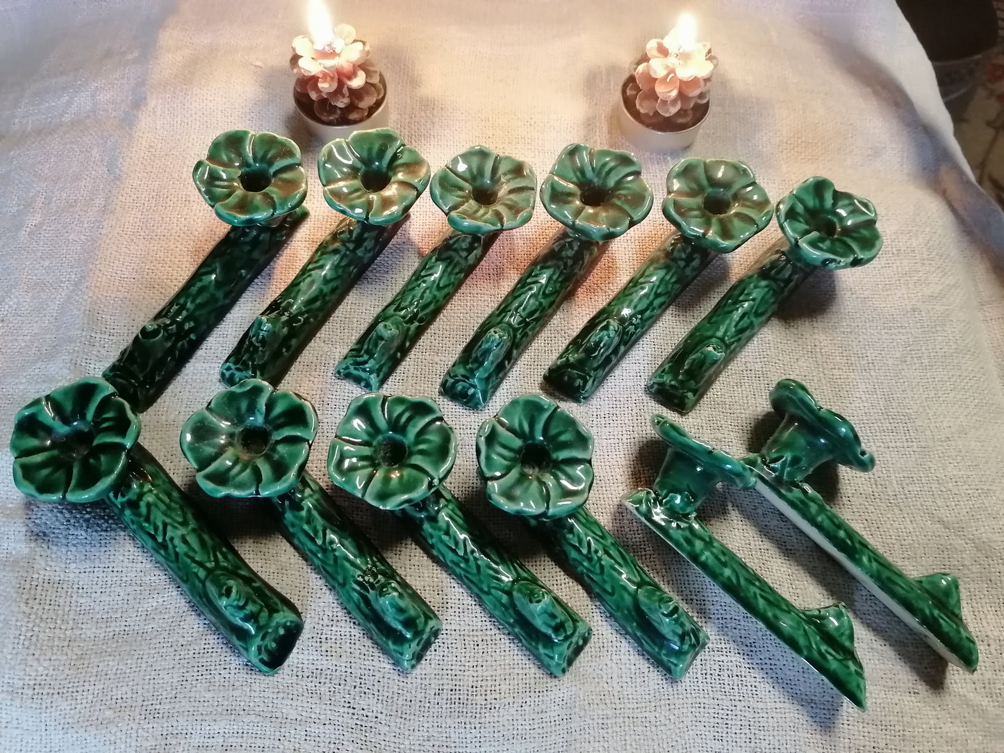 French green majolica knife rests (12)French green majolica knife rests (12)