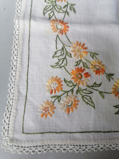 Hand embroidered linen table runner 75cmx38cm