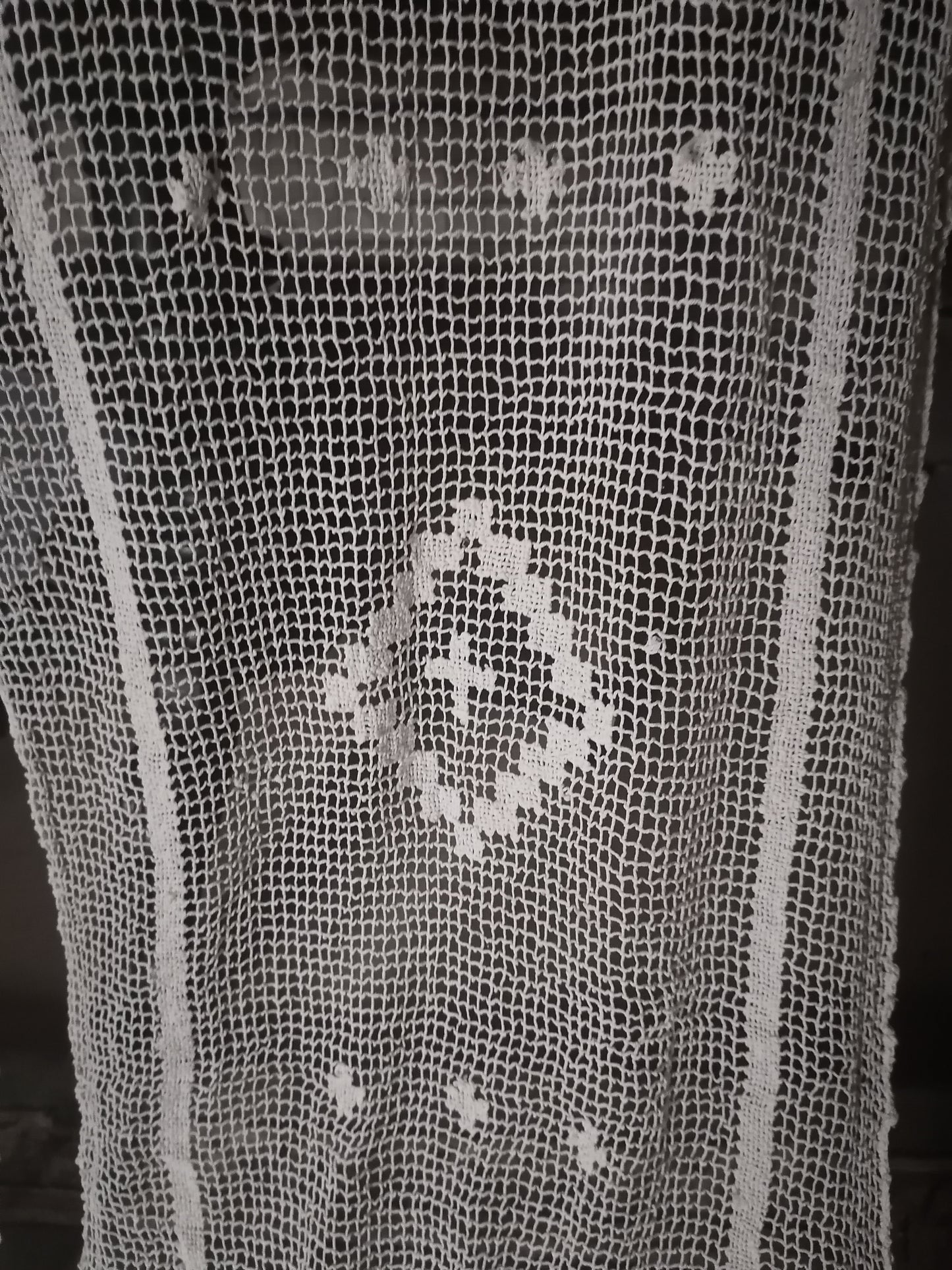 Antique French filet lace Curtains cream cotton 160cm L/90cm W