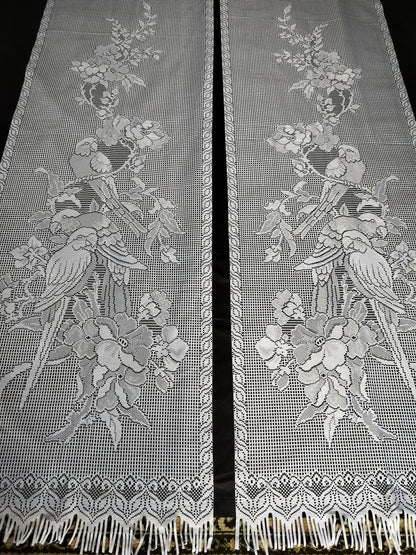 French Vintage Pictorial Lace Curtains 215cm long windows - doors