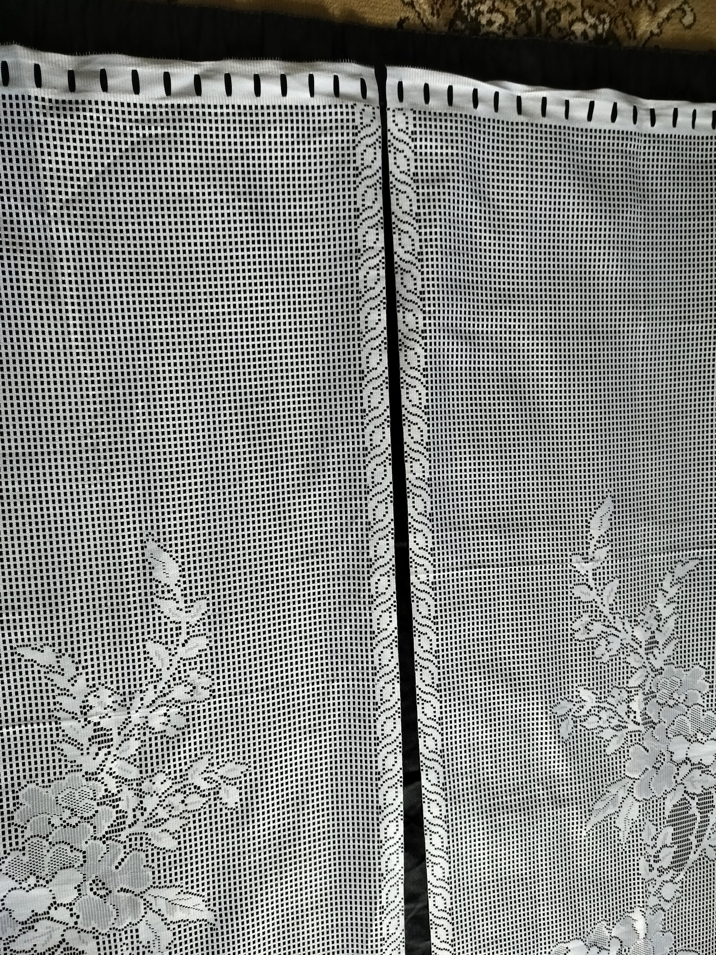 French Vintage Pictorial Lace Curtains 215cm long windows - doors