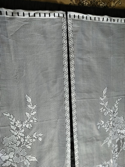 French Vintage Pictorial Lace Curtains 215cm long windows - doors