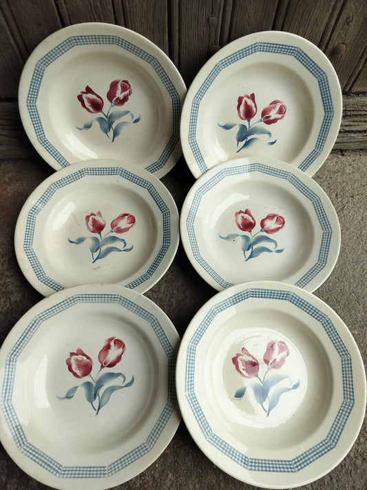 Set of 6 soup plates Tulips Digoin Sarreguemines