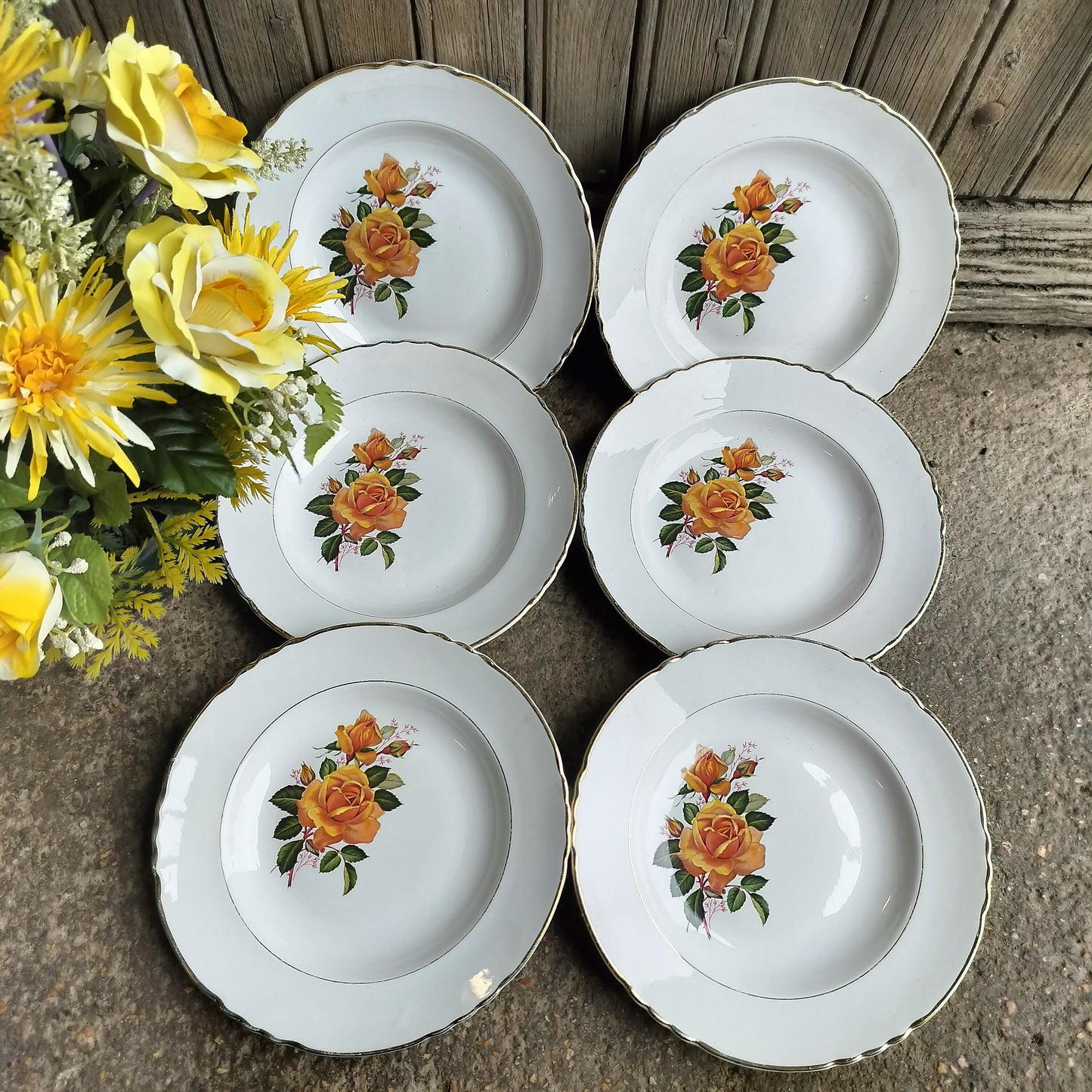 French soup plates yellow Rose (6) Moulin des Loups