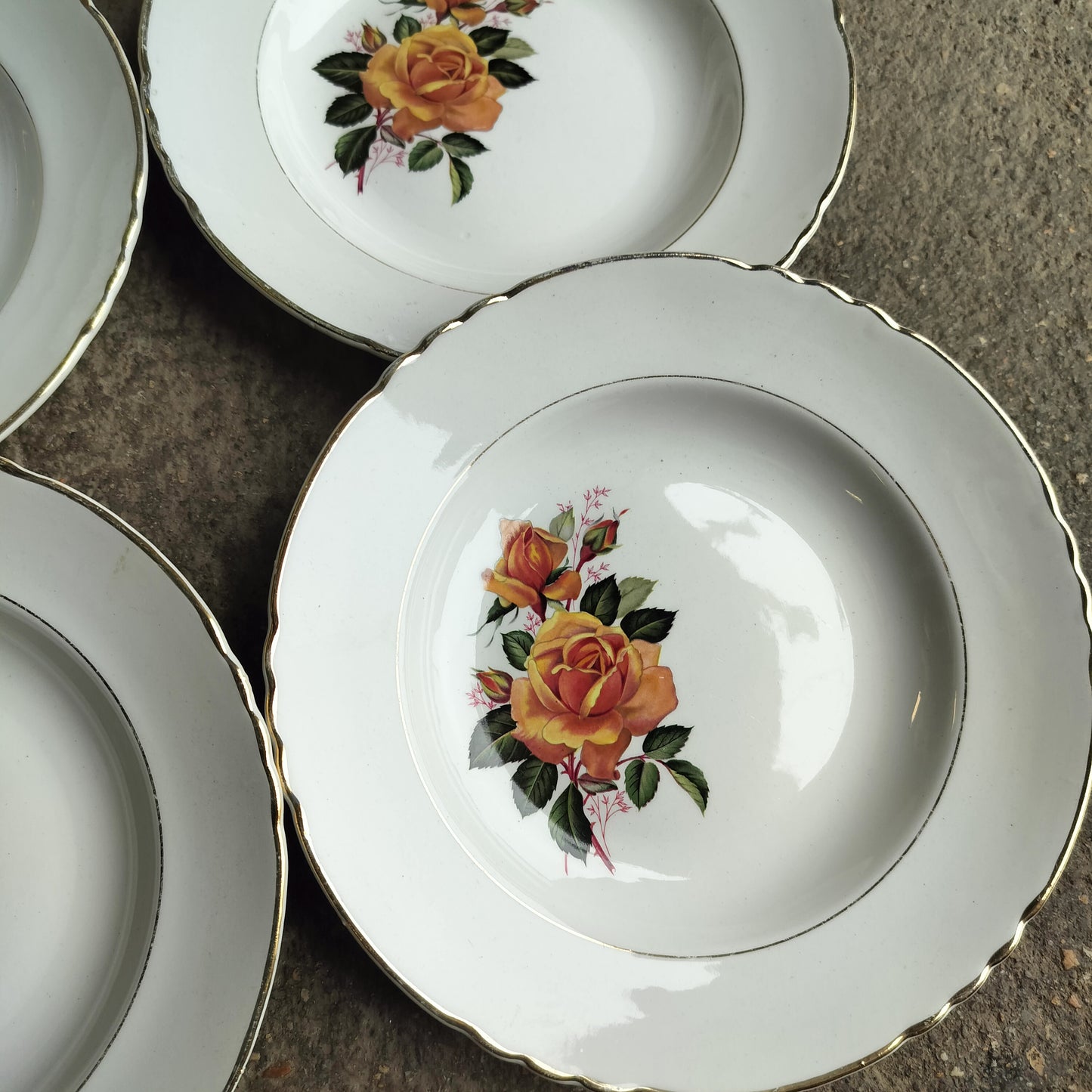 French soup plates yellow Rose (6) Moulin des Loups