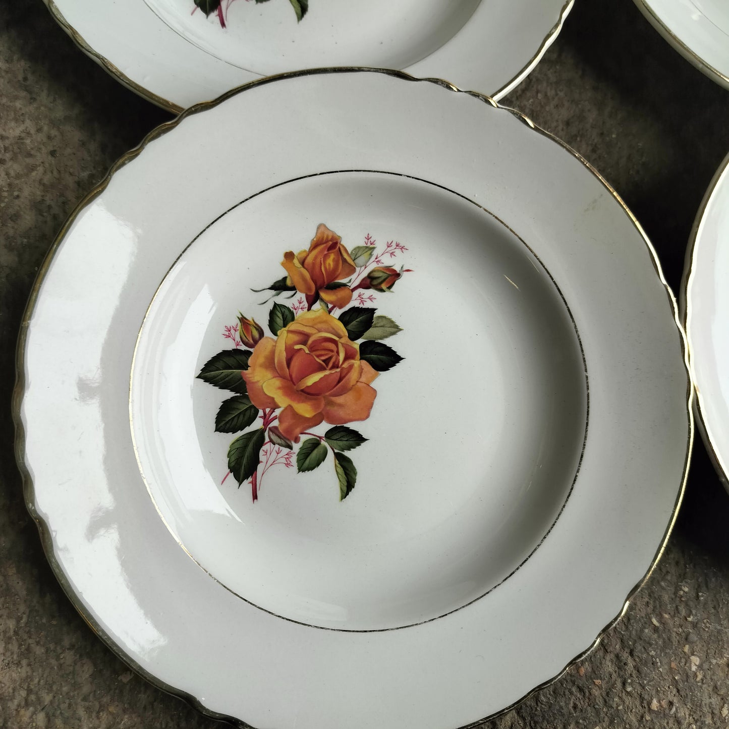 French soup plates yellow Rose (6) Moulin des Loups