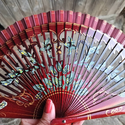 Japanese Fan wood & fabric hand painted