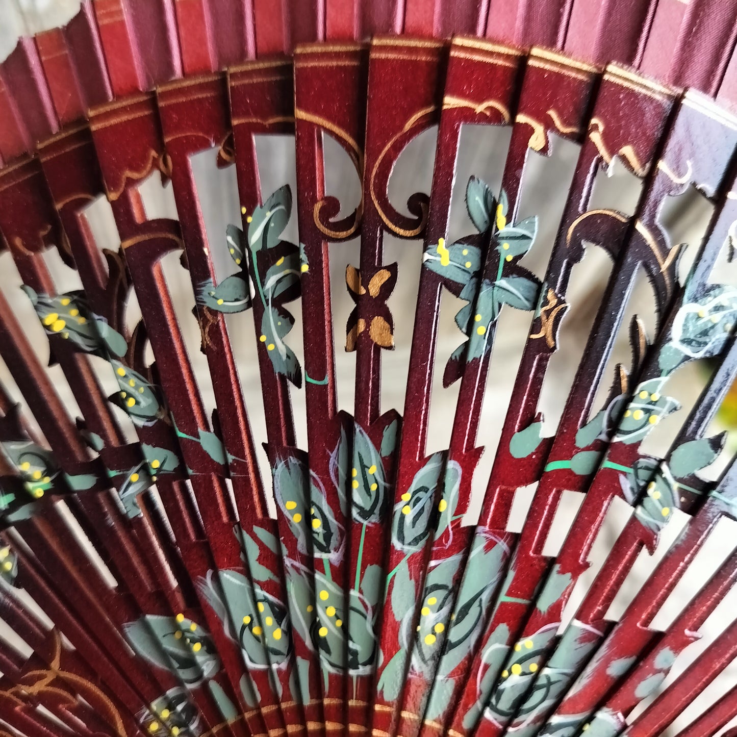 Japanese Fan wood & fabric hand painted