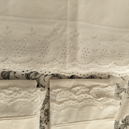 French Coton sheet & pillowcases pair Broderie Anglaise