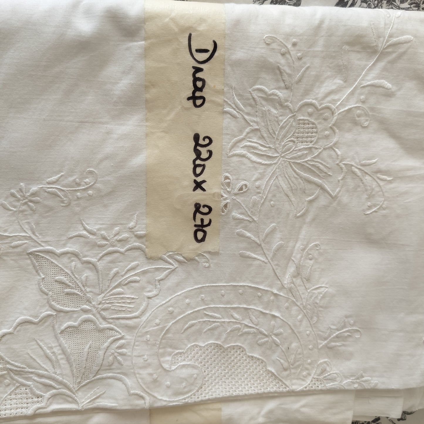 French white cotton sheet Hand embroidery 220cm x 270cm